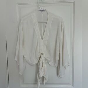 Olivaceous Cream Tie-Front Blouse
